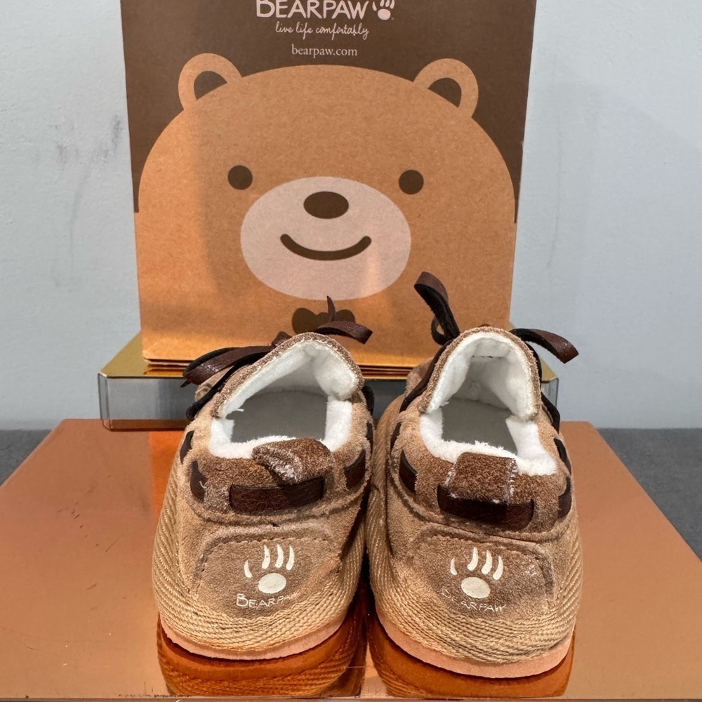 BearPaw Kids Tan Suede Slippers with Bow - Picture 2 of 7